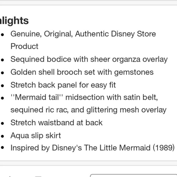 Disney Store The Little Mermaid Princess Ariel Halloween Costume 7/8 top 9/10 - Picture 14 of 14